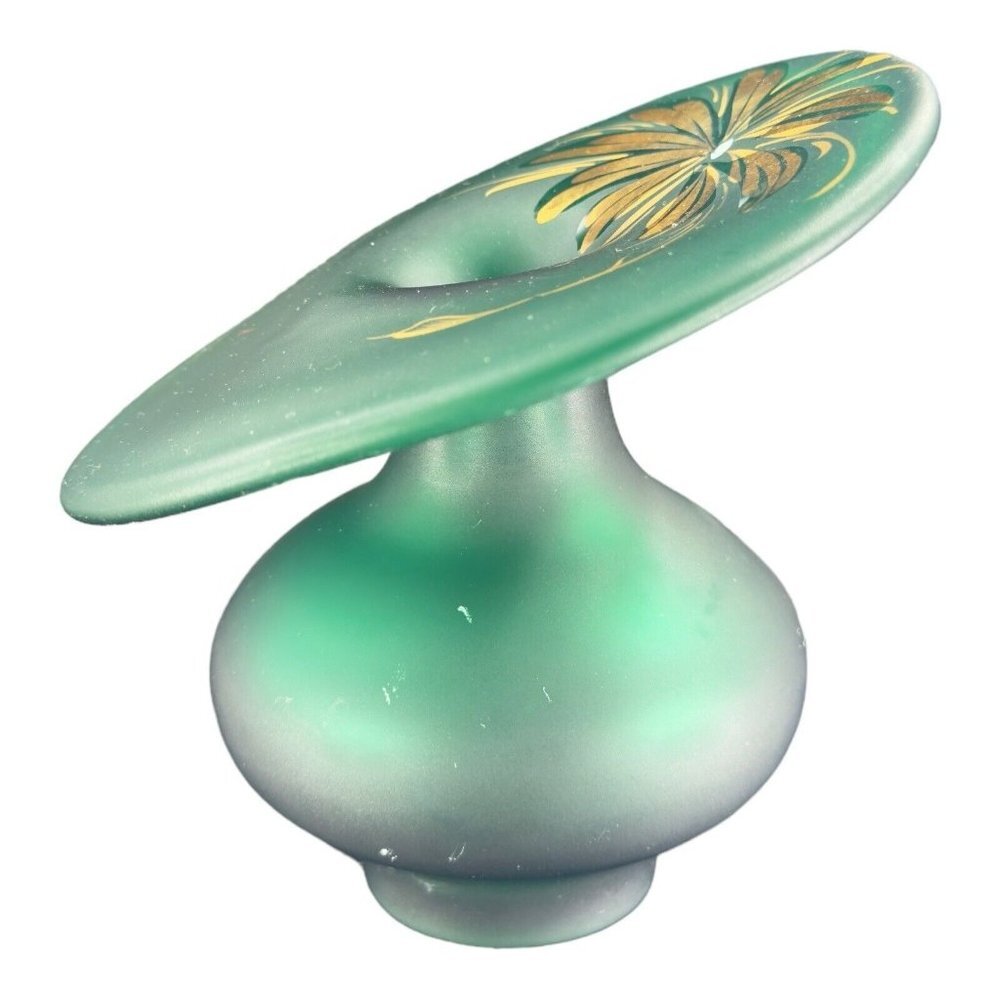 Czech Bohemian Jack In The Pulpit Satin Glossy Finish Glass Vase Green W Flower
